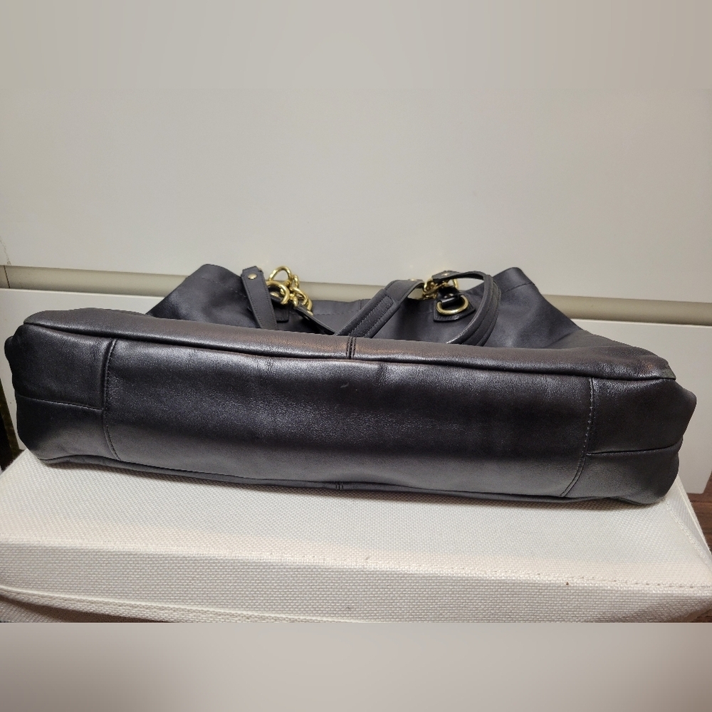 Coach Vintage Ashley Black Pleated Leather Chain Shoulder Bag Tote Purse - Picture 7 of 15